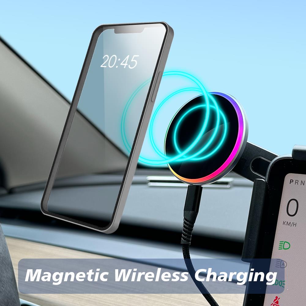 Wireless Car Charger - 車載スマホホルダー 15W MagSafe対応 マグネット式ワイヤレス充電器 テスラ新型モデル3 Y