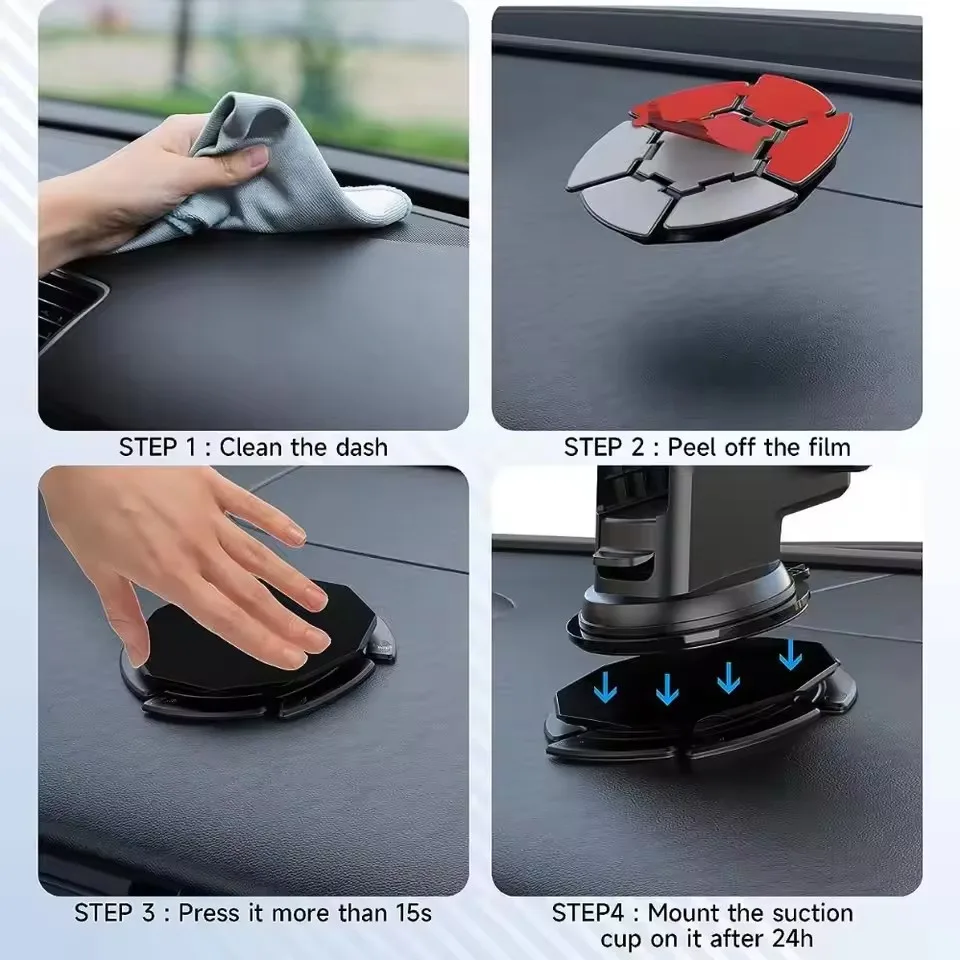 Car Accessories Phone Holder - 車のダッシュボード用粘着式スマホホルダー、吸盤式マウントパッド、曲面フロントガラス用、滑り止め、ユニバーサルマット