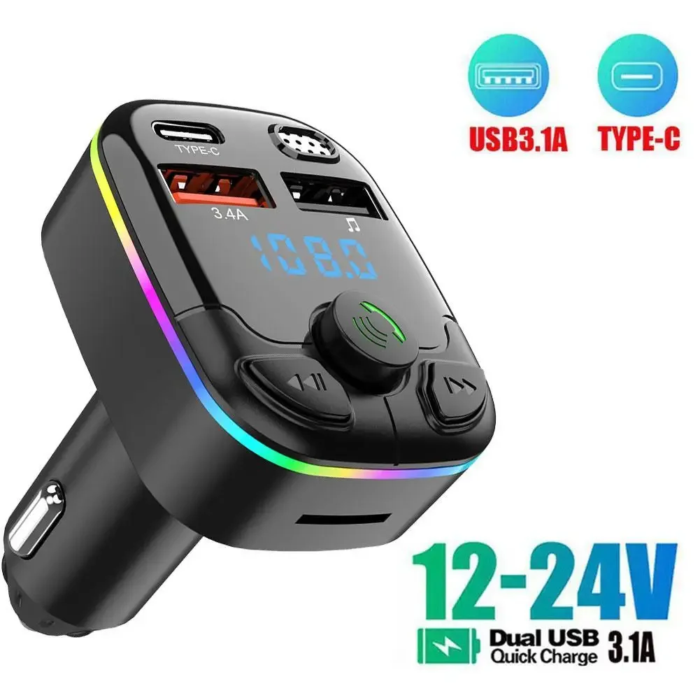 Wireless Car Charger - 車用ワイヤレスFMトランスミッターアダプター,デュアルUSBポート充電器,シガレットライター,mp3プレーヤーキット,ハンズフリー,3.4a急速充電
