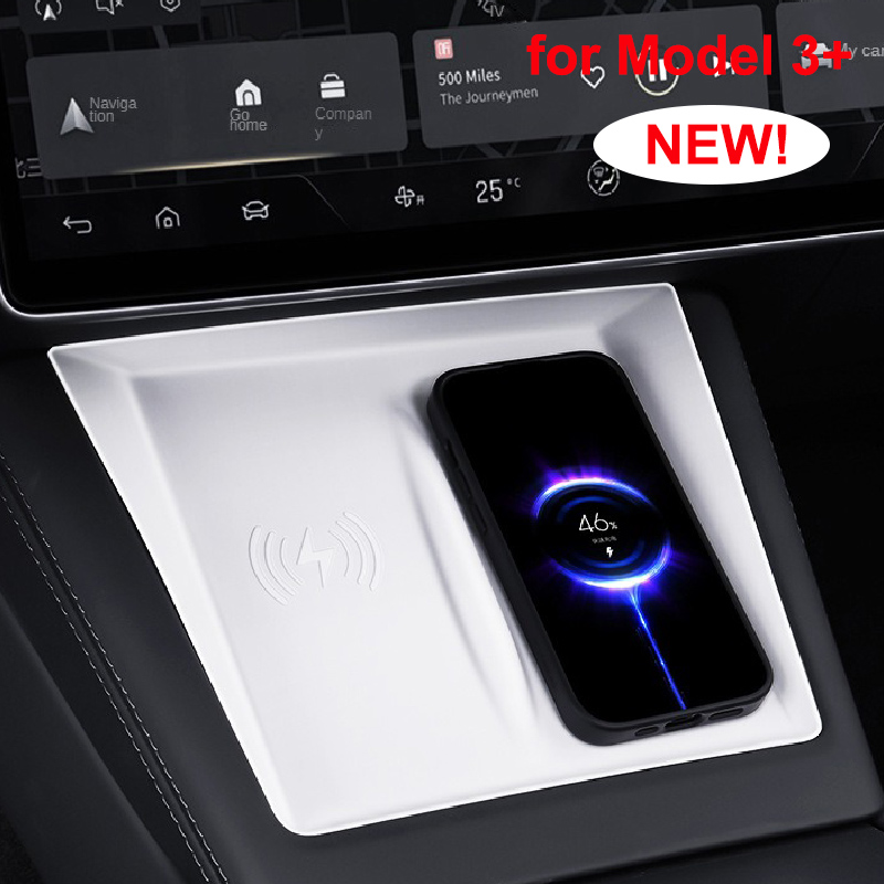Wireless Car Charger - テスラ モデル3+ ハイランド 2024-26 シリコン製ワイヤレスカーチャージングパッド 滑り止めマット