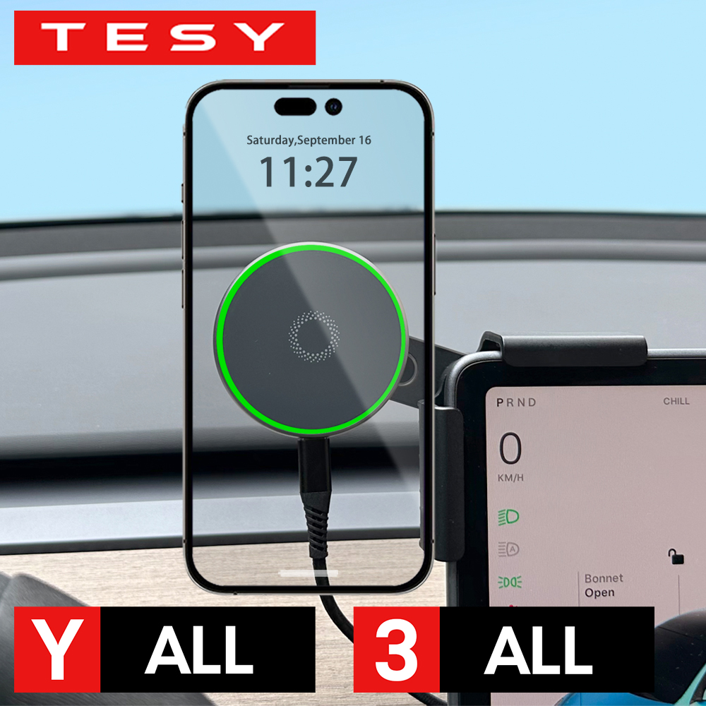 Wireless Car Charger - 車載スマホホルダー 15W マグネット式ワイヤレス充電器 MagSafe対応 テスラ モデルY