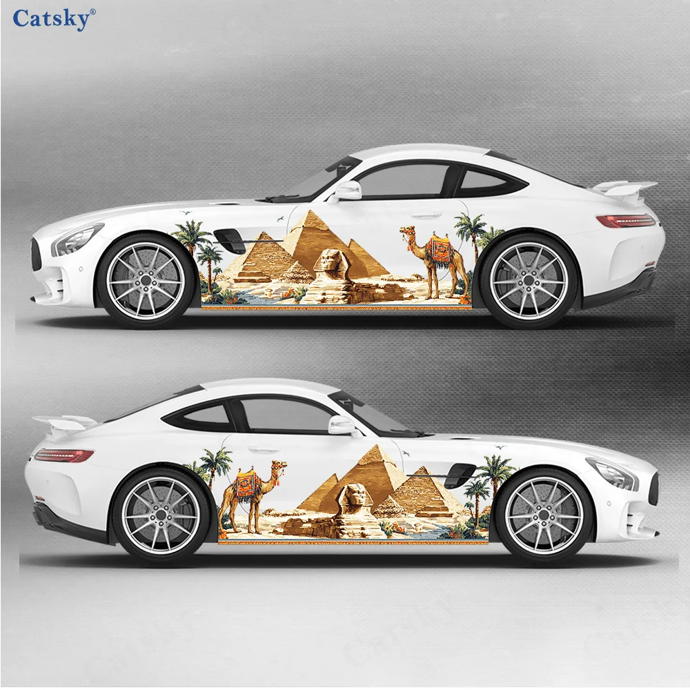 Car Accessories Egypt - 砂漠エジプトのピラミッドとラクダの車サイドカーラップ、自己粘着性PVC防水＆耐傷性ステッカー、カーアクセサリーギフト