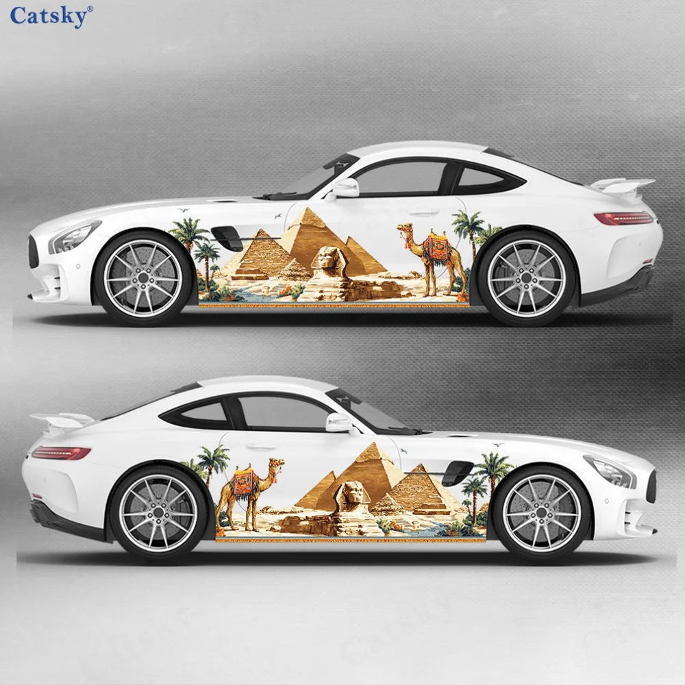 砂漠エジプトのピラミッドとラクダの車サイドカーラップ、自己粘 - Car Accessories Egypt のレビューと価格
